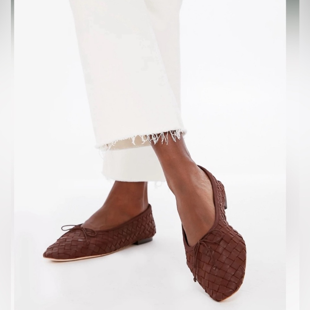 Brand new, never worn Loeffler Randall chocolate woven leather flats